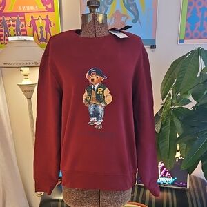 New with Tags Polo Ralph Lauren Burgundy Sweatshirt Varsity Teddy Bear Men's Med